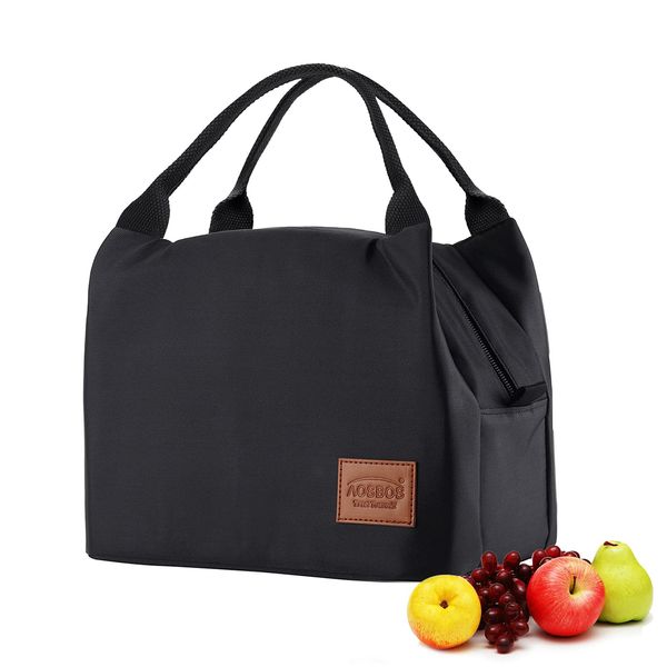 Aosbos Lunch Bag Insulated Lunch Bags for Women Water-Resistant Thermal Lunch Tote Bag Small Cool Bag Lunch Box for Men Ladies Girls Kids Adults Work Office School Picnic Outdoor (8.5L, Black)