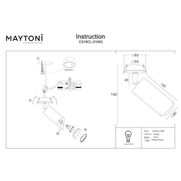 Luminosa Technical - Focus Technical Focus Matt Gold Spotlight Ceiling Lamp