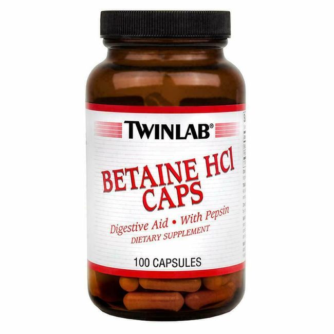 TwinLab Betaine HCl / Digestive Aid with Pepsin / Digestive Health (100 Caps)