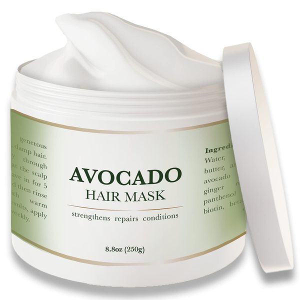 Avocado Hair Mask Infused with Biotin, Hair Thickening, Deep Conditioning for Healthy Hydrated Hair, Nourishing Avocado Oil Cream for Hair Growth and Volume, Helps Restore Damaged Hair, Sulfate Free