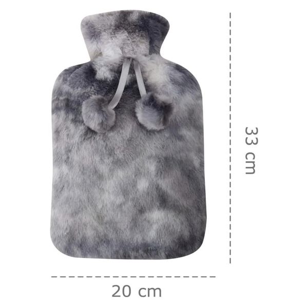 ALAYSTAR Premium 2 Litre Hot Water Bottle- with Faux Fur Cover and Pom Poms- Soft Plush Hot Water Bottle- Provides Comfort and Amazing Relaxing Relief for Muscle Pain