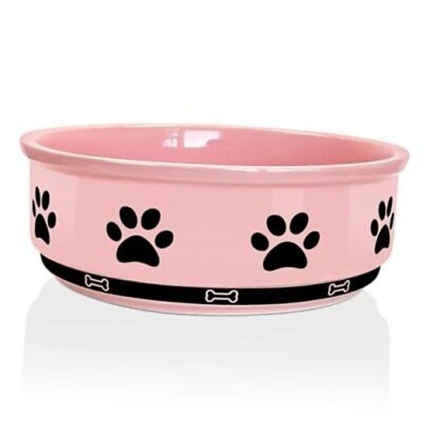 Ceramic Pet Bowl for Dogs and Cats, Weighted Non Large, 8.9 Cup (70 OZ) Pink