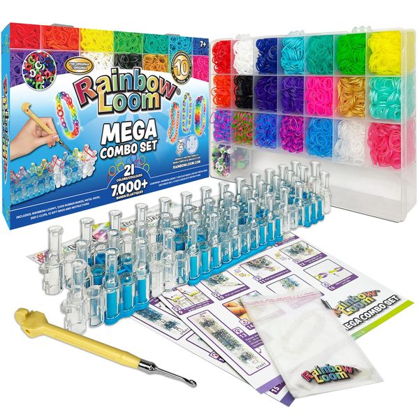 Rainbow Loom® MEGA Combo Set, Features 7000+ Colorful Rubber Bands, 2 step-by-step Bracelet Instructions, Organizer Case, Great Gift for Kids 7+ to Promote Fine Motor Skills