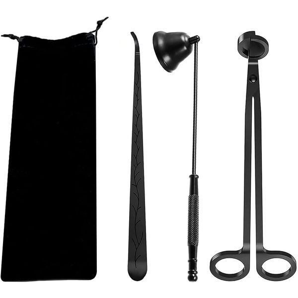 3 in 1 Candle Tools Set, Candle Wick Trimmer, Candle Cutter, Candle Snuffer, Candle Wick Dipper Accessory Set - Black