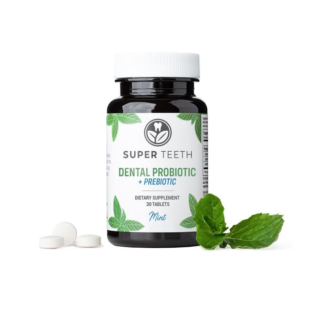 SUPER TEETH Chewable Dental Probiotic for Kids and Adults | Holistic Oral Probiotic That Supports Healthy Teeth and Gums | Sugar-Free Natural Mint Flavor | Fluoride Free