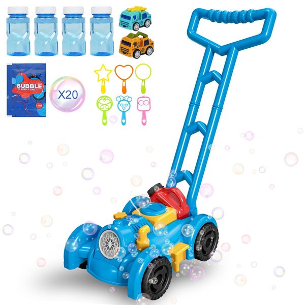 Bubble Lawn Mower Toy, Bubble Machine Toy for Children, Bubble Lawn Mower Push and Pull Toys Outdoor Toys for Toddlers Preschool Boys Girls Birthday Gifts (with Gifts)