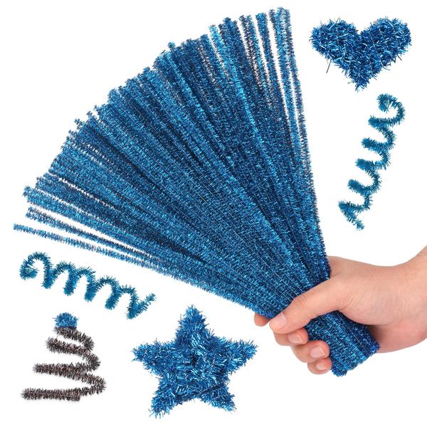 Hssugi Pipe Cleaners, 100PCS Christmas Pipe Cleaners Craft Supplies, Glitter Lake Blue Pipe Cleaners Bulk Fuzzy Sticks for DIY Art and Craft Projects Home Decoration