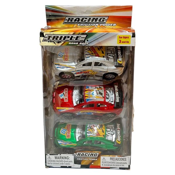 TRIPLE ROAD RACE Friction Super Powered Hot Racing 3 Cars Set Silver Red Green