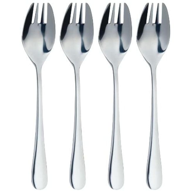 MasterClass Stainless Steel Buffet Spork Set, 4 Pieces, Fork Knife and Spoon in one Utensil, Mirror Polished Finish, Silver