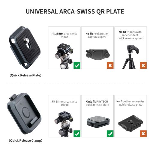 PGYTECH Camera Quick Release Plate Clamp, Compatible with Arca Swiss, Quick Release Plate for Photo Camera, Tripod