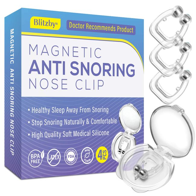 Blitzby Anti Snoring Devices, Magnetic Silicone Anti Snore Nose Clip for Snoring, Magnetic Silicon Sleep Aid for a Comfortable Relief from Snoring for Men and Women, 4 Pieces