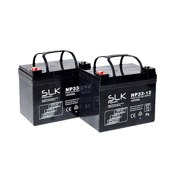 SLK Power Mobility Scooter AGM Battery Pair of 2 x 12v 33ah Reliable and Long Lasting Replacement Batteries for Electric Scooters and Wheelchairs