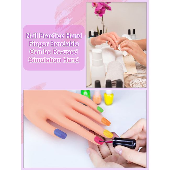 Nail Trainning Practice Hand with 200 PCS Nails - Nail Display Manicure  Supply - Flexible Movable False Fake Hands for Nail Manicure-Best Manicure  DIY