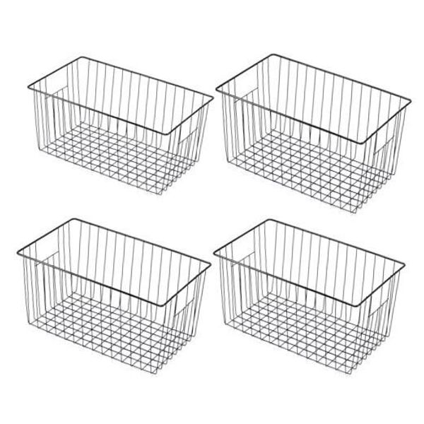 Freezer Organizer Bins, Upright Freezer Baskets for 16L x 12W x 6H(4Pcs) Black