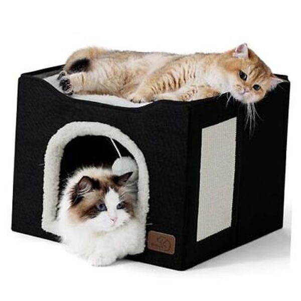 Cat Beds for Indoor Cats - Large Cat Cave for Pet Cat House with Single Black