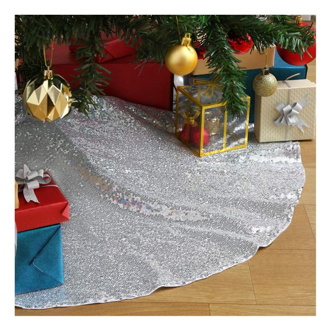 36 Inches Christmas Tree Skirt Silver Tree Skirt Sequin Decorative Handicraft for Christmas Holiday Party