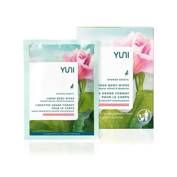 YUNI Beauty Large Body Wipes (Rose Cucumber, 12 Count) Soft Moist Showerless...