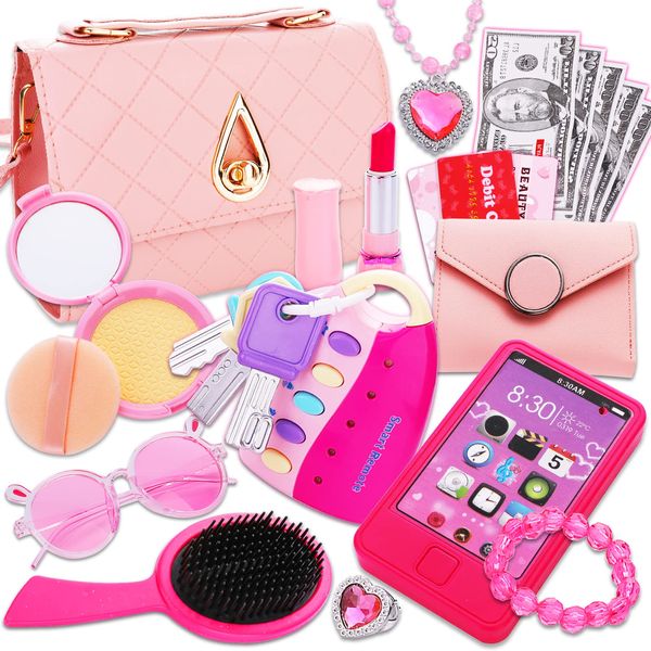 Alloytop Kids Makeup Kit for Girl: Cute Kids' Dress Up & Pretend Play Cosmetics Make up Purse Bag Toy Cell Phone Wallet Accessories Kit Gifts Princess Ages 6 7 8 9 10 11 12 Years Old