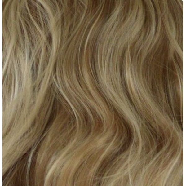 One Piece Clip In Hair Extension - Blonde Mix 18/613 - Wavy/Curly - 23in / 58cm - 5 Clips 120g - Japanese Heat Resistant Synthetic Hairpiece - Looks and Feels like Real Hair