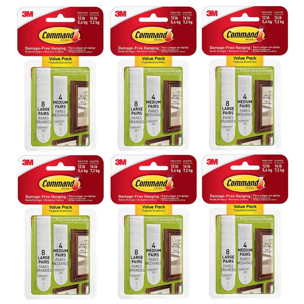 Command Picture Hanging Strips Variety Value Pack, 4-Medium and 8-Large Strips, 6-Pack