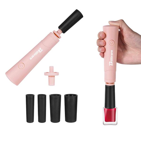 BRILLIRARE Electric Nail Lacquer Shaker, Glue Shaker for Eyelash Extensions Supplies, Nail Polish Mixer with Connector and 4 Calibers, Electric Liquid Evenly Shaker Time Saving Handsfree Tool-Pink