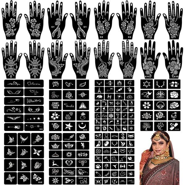 23 Blatt Henna Tattoo Schablone Kit, Henna Schablonen Temporäre Tattoo Schablonen Indischer Arabischer Hände Tattoo Tempel Aufkleber für Frauen