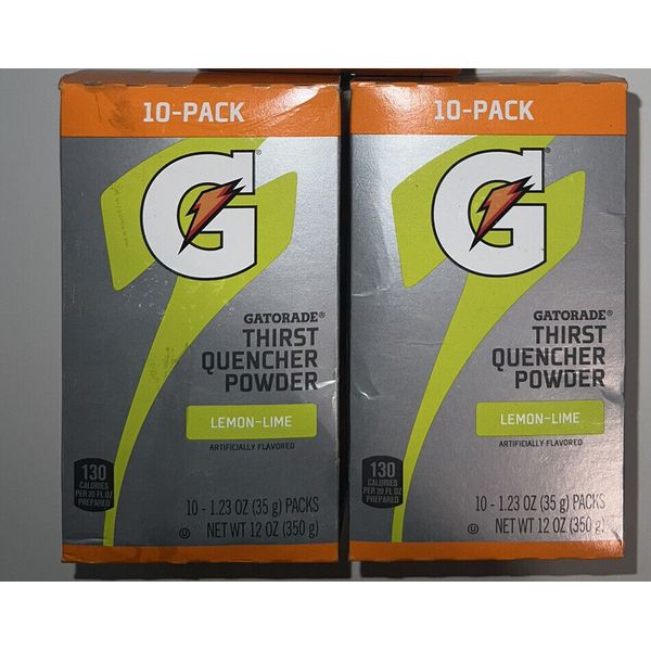 Gatorade Single Serve Powder Sticks 10-1.23 oz Packs LEMON LIME- 2 Boxes 6/23