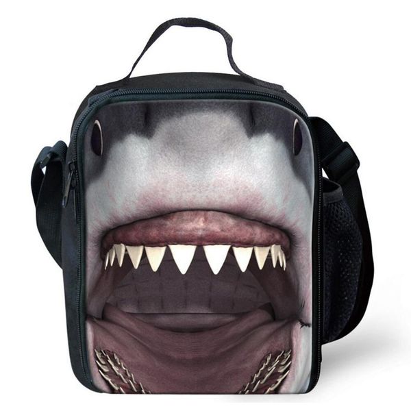 Leberna 3D Print Animal Insulated Lunch Bag with Bottle Holder Adjustable Strap for Kids Shark