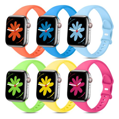 AIRPROCE 6 Stück Armbänder kompatibel mit Apple Watch, schmales, dünnes Armband, 38 mm, Sport Edition für Damen. Herren (36) 2/44/45/49 mm, A-Hellorange/Surfblau/Türkis/Apfelgrün/Gelb/Hot Pink)