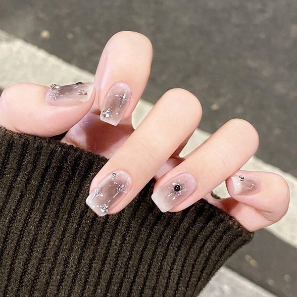 AAGWW Nail Tips, Very Short, Long, Coming-of-Age Ceremony Mat, False Nails, Cute, Beautiful Supplies, Workshop, Glue Design (Color: Future Star Sparkle, Product Contents: 24 Nail Art + Glue)