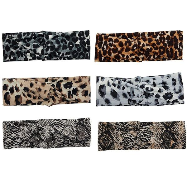 Glamlily Twist Knot Headbands for Women, Leopard and Snake Print Headwraps (6 Pack)