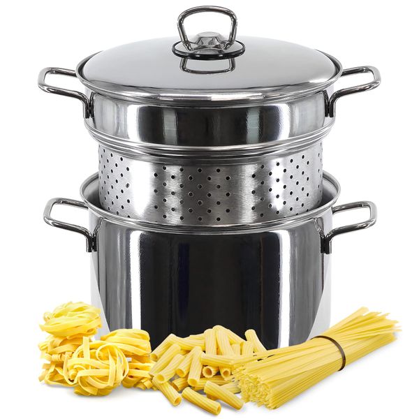 22 cm Stainless Steel Spaghetti Pasta Pot Pan Strainer Set Stockpot Induction Base