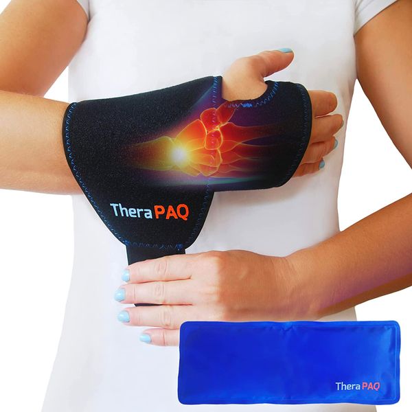 Wrist Ice Pack Wrap by TheraPAQ - Hand Support Brace with Reusable Gel Pack - Hot & Cold Therapy to Treat Carpal Tunnel Pain, Rheumatoid Arthritis, Tendonitis, Injuries, Swelling, Bruises & Sprains