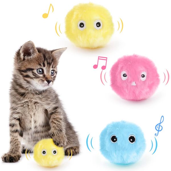 vsshe 3Pcs Cat Toy Balls, Interactive Cat Toy Balls with Sounds, Plush Catnip Balls with Smart Triggers, Refillable Indoor Squeaky Balls Kitten Toys for Indoor Cat Dog Kitty Kitten Puppy Exercise