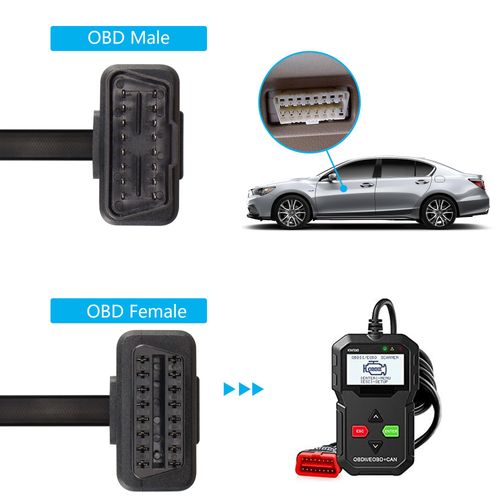 CERRXIAN 1ft OBD-II 16 Pin Splitter Extension Flat Cable OBD2 Male to Dual Female Cord Adapter OBDII Splitter Y Cable for GPS Tracker & Diagnostic Tool & Code Reader (0.3M/1FT)