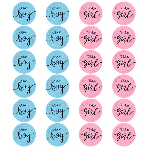 24pcs Gender Reveal Stickers,12xTeam Boy&12xTeam Girl Labels Stickers,Blue and Pink Round Stickers for Party Invitations Voting Game Gender Reveal Baby Decorations Baby Shower Party Supplies(3cm)