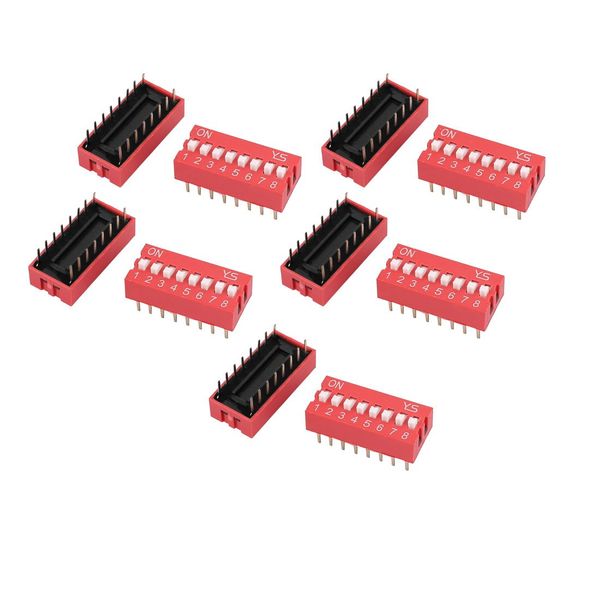 sourcing map 10 Pcs DIP Switch 2 Row 16 Terminals 8 Positions Sliding Switch 2.54mm Pitch