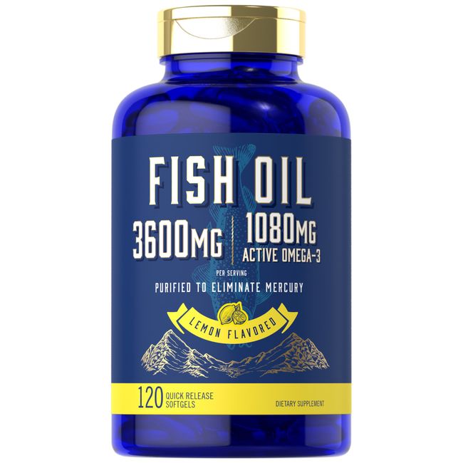 Fish Oil 3600mg | 120 Count | Lemon Flavor | Non-GMO, Gluten Free | by Carlyle