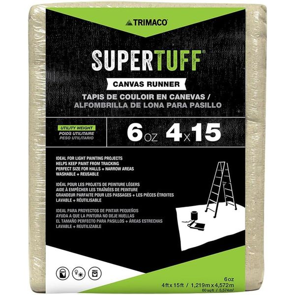 Trimaco 56708 SuperTuff 6 oz thick Utility Weight Canvas Drop Cloth, 4-feet x 15