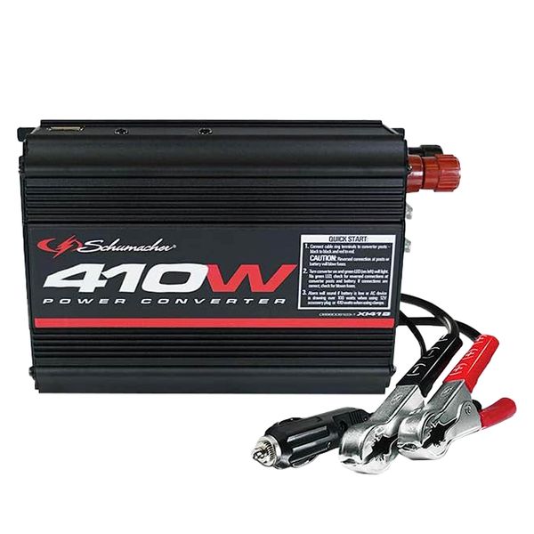 Schumacher XI41B 410 Continuous Watt/820 Peak Watt Power Inverter – Converts Vehicle DC Power to 120V AC Household Power – Two AC Outlets – USB Port