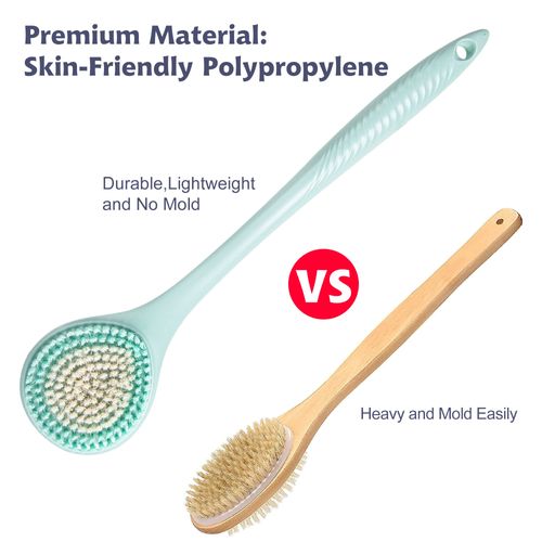 BEDELITE Back Scrubber for Shower, Soft Bath Brush Long Handle for Men & Women(16.4 Inches), Anti Slip Body Scrubber Exfoliator for Cleaning(Blue)