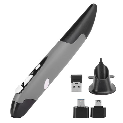 USB Wireless Optical Pen, Computer Stylus PC Parts Wireless 2.4G Mouse Pen‑Type Personalized Innovative Vertical USB Computer Stylus for PC Laptop Mac Notebook Left Right Handed (Gray)