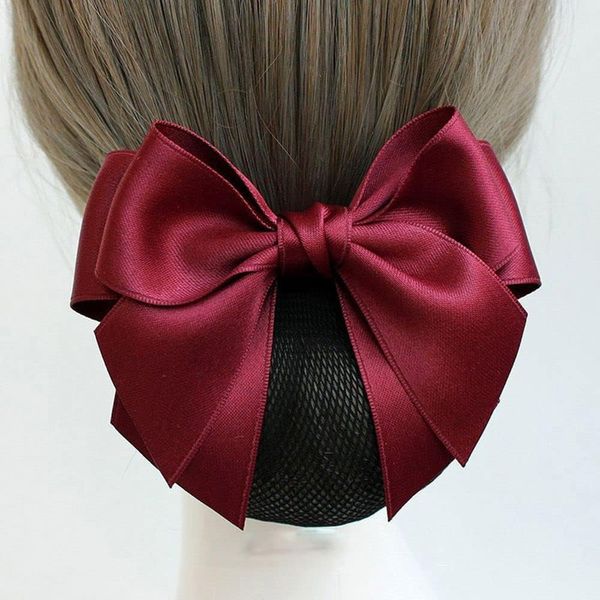 Wine Red Women Hair Snood Net Bowknot Decor Barrette Elastic Mesh Hair Bun Cover Bow-Knot Decor Hair Clip Hairnet Clips，Clips and Barrettes，Hair Clips