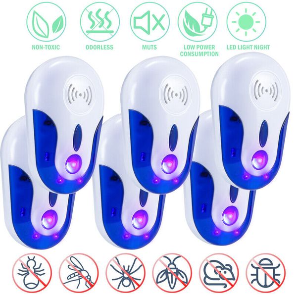 6 Pack Ultrasonic Pest Control Repeller US Plug-in Reject Rat Mouse Mice Spider