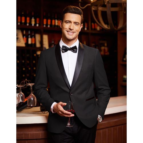 COOFANDY Men's Slim Fit Tuxedo Jacket Wedding Blazer One Button Dress Suit for Dinner,Prom,Party Black