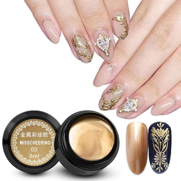 8ml/Bottle Nail Polish Nail Painted Gel, Glossy Glitter Metallic Nail Art UV Varnish Lacquer Long Lasting, Quick Dry Nail Polish, Glossy Shine Finish,Nail Art Tool (Gold)