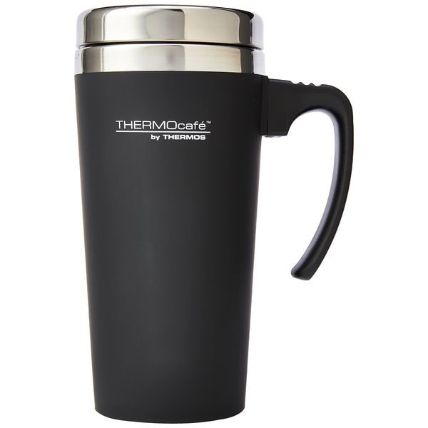 Thermocafe 420 ml Plastic and Stainless Steel Soft Touch Travel Mug, Black, 1 Count (Pack of 1)