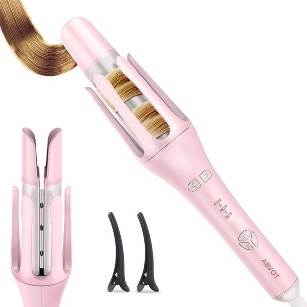 Curling Wand, 1 1/4 inch Automatic Rotating Curling Iron - Large Barrel, Dual Voltage, Anti Scalding, Long Lasting, 3 Heating Settings- 1.25 inch Hair Curler for Long Hair, by ABVOT