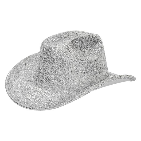 Silver Space Cowboy Hat - Sparkly Glitter Holographic Cowgirl Hat Rave Hat for Bachlorette Party Halloween