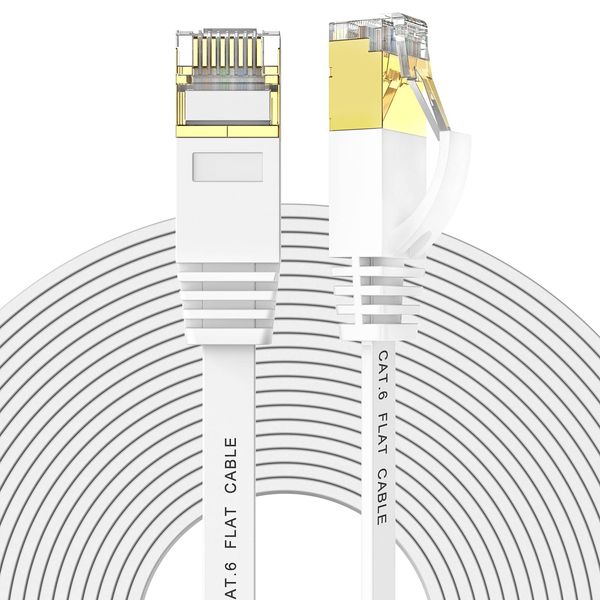 Ercielook Cat 6 Flat Ethernet Cable 150 ft, White Long Internet Cable with rj45 connectors, High Speed White LAN Cable with Clips & Straps